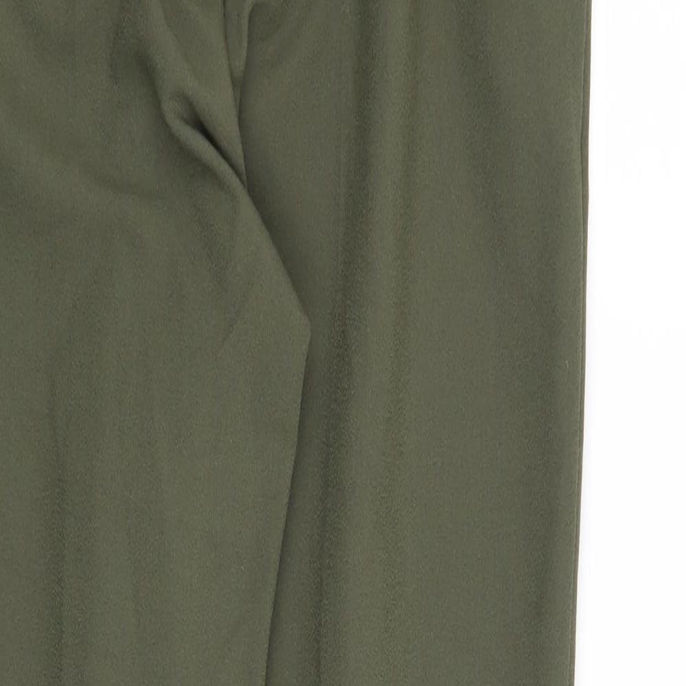 Brand and care label for Missguided women’s green trousers, size UK 8, 28-inch leg
