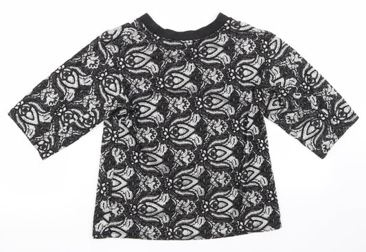 Topshop Womens Black Floral Basic T-Shirt Size 8