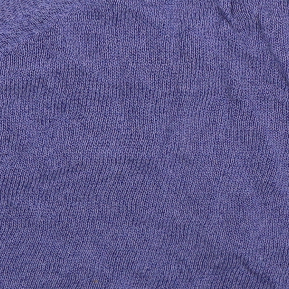 Brand and care label for Text women’s purple knit cardigan jumper, size M