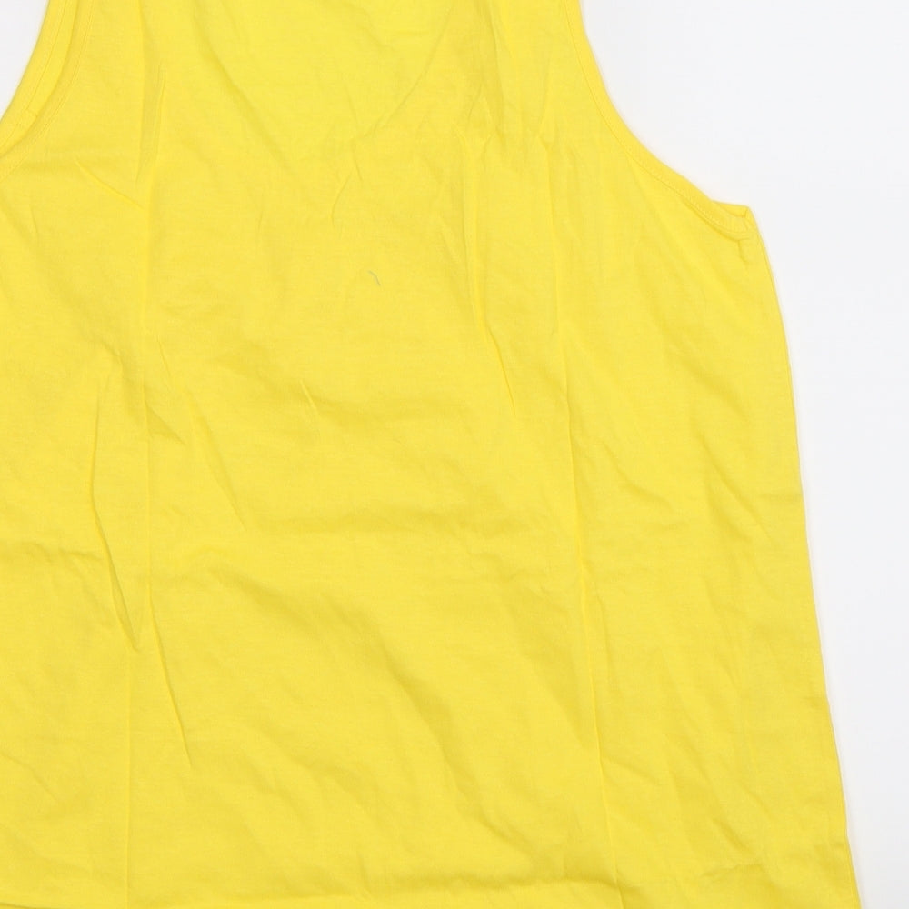 Brand and care label for Urban Boutique women’s yellow basic tank, size UK 16