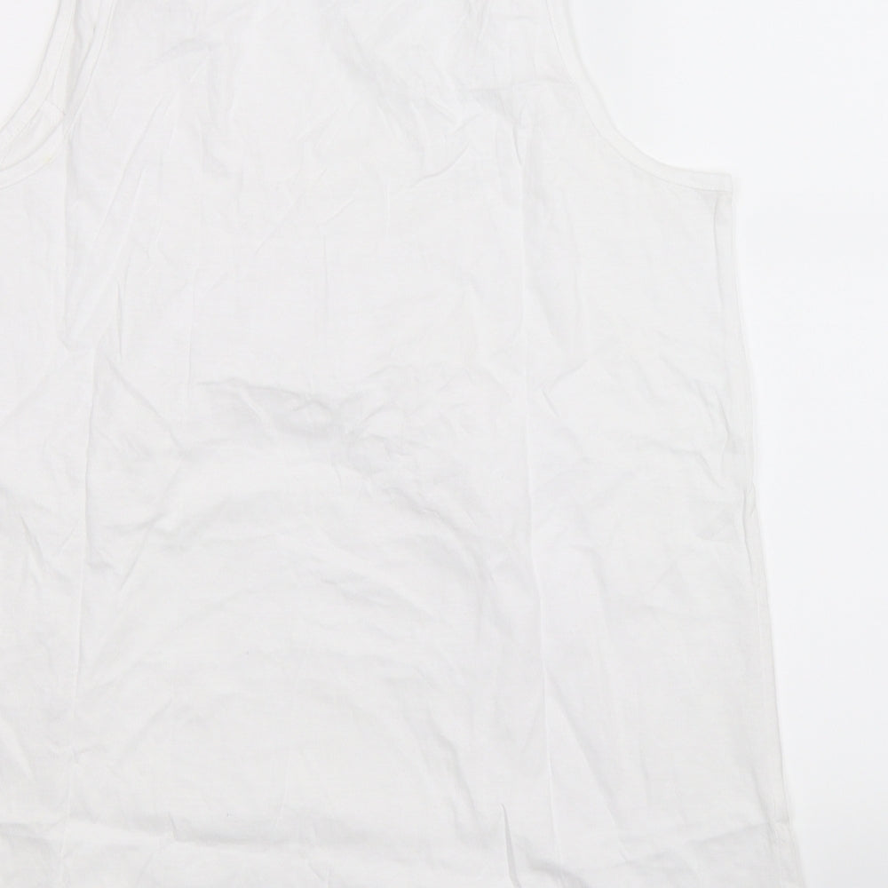 Brand and care label for Urban Boutique women’s white basic tank, size UK 16