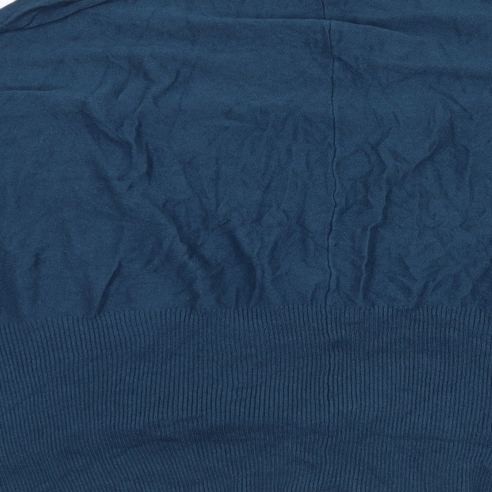 Brand and care label for Ky Creations women’s blue jumper, size M