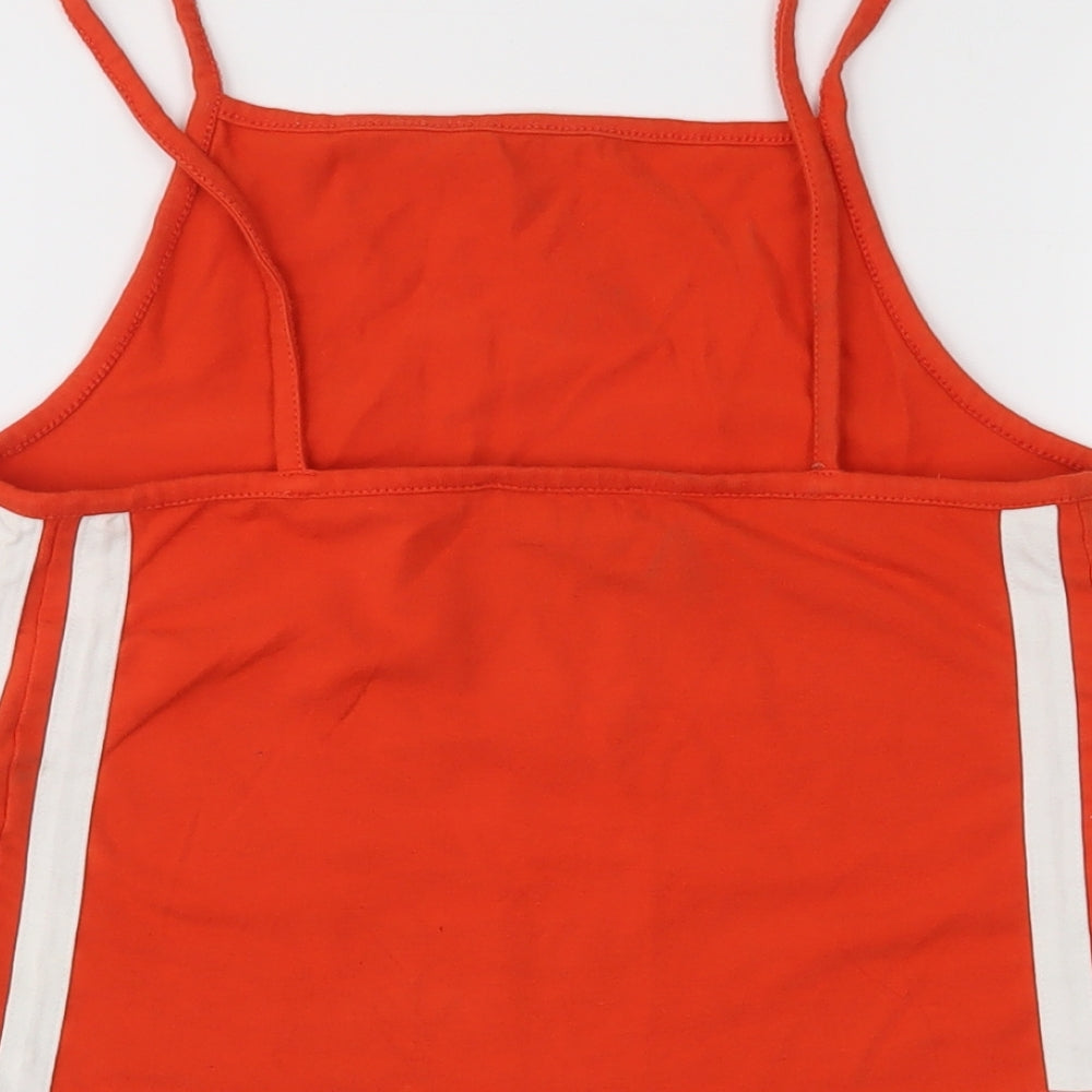 Brand and care label for New Look women’s orange cropped tank, size UK 6