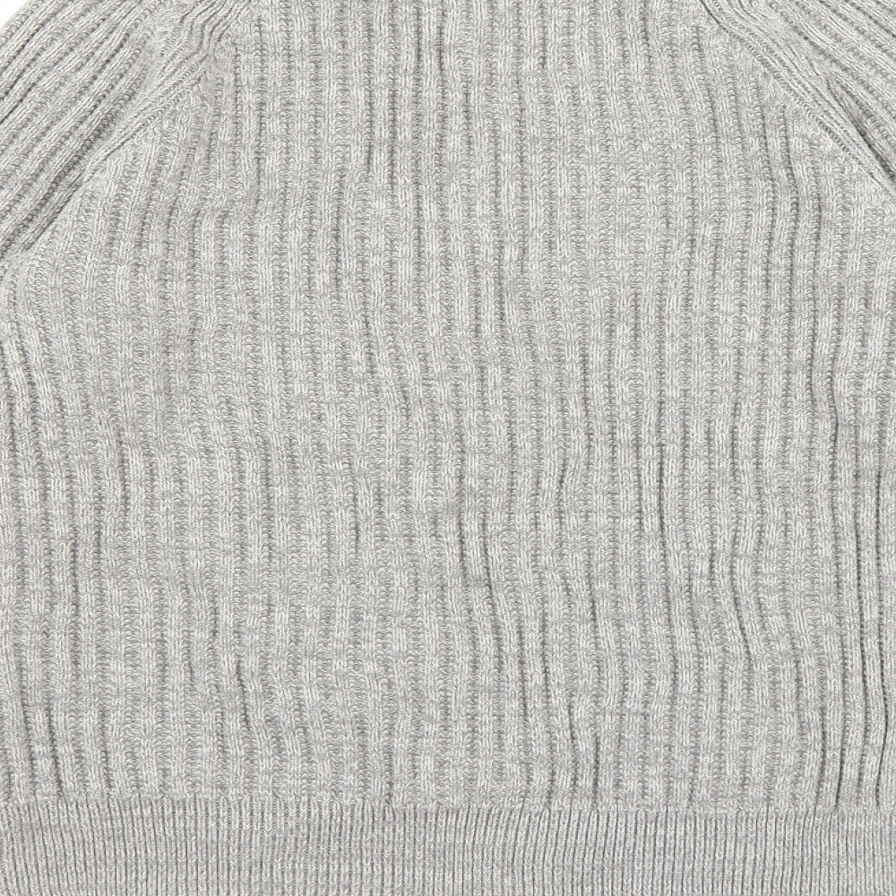 Brand and care label for BOSTON CREW men’s grey knit jumper, size S