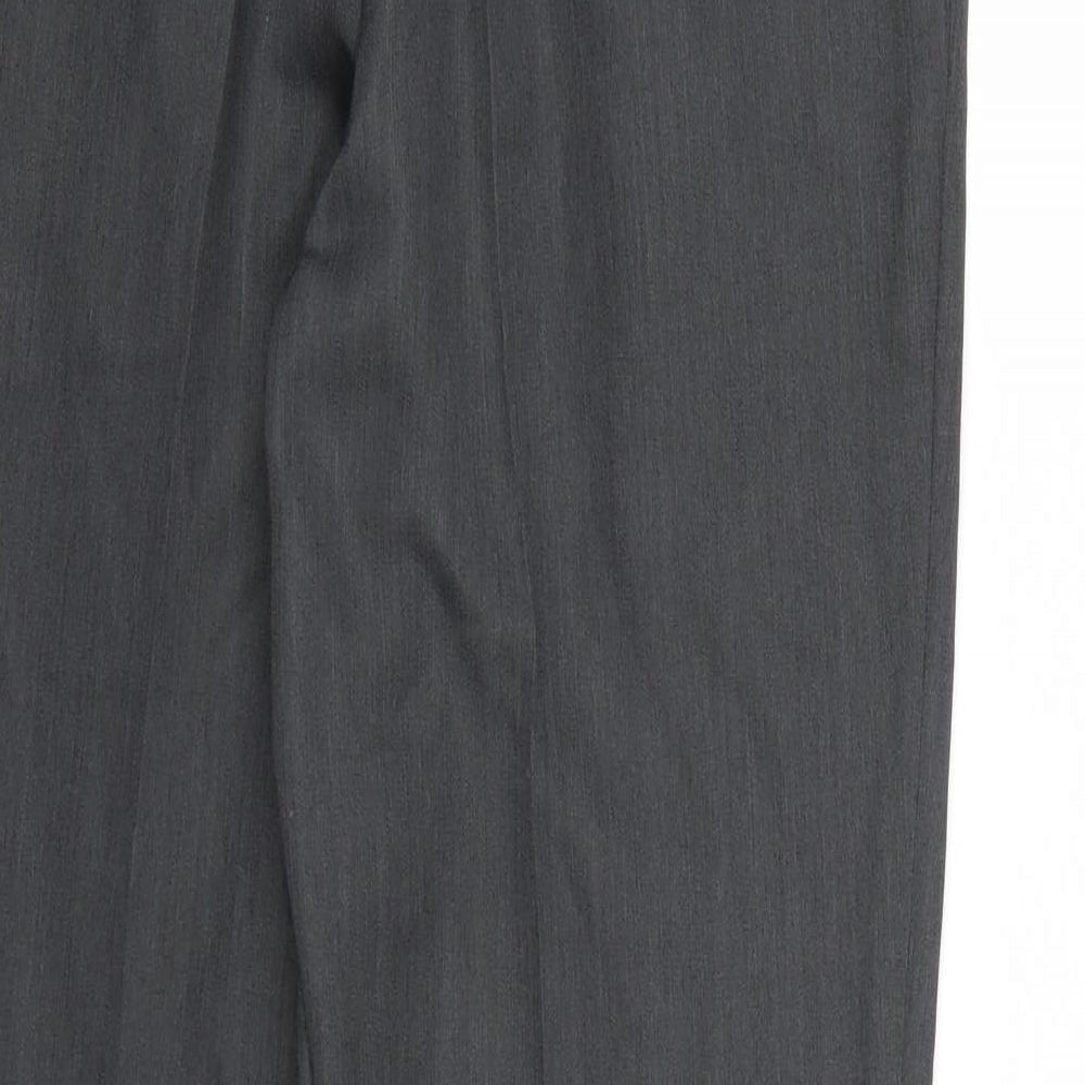 Brand and care label for Burton men’s grey rayon dress pants trousers, 30-inch leg