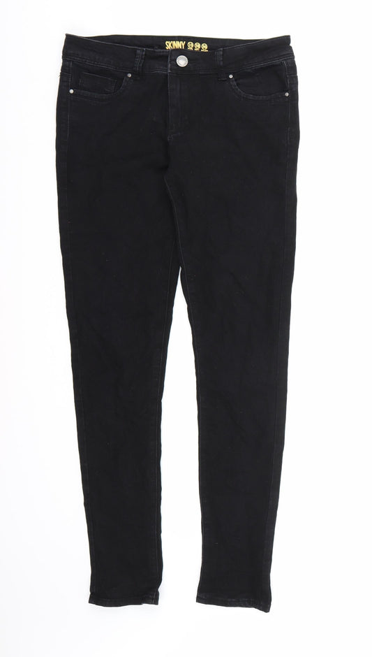 Additional front view of Denim co. women’s black denim straight jeans, size UK 10, 30-inch leg
