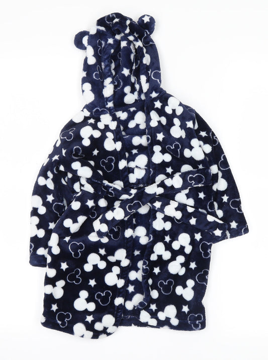 Additional front view of Disney Blue Polka Dot Babydoll Robe, size 18-24, Months - mickey mouse