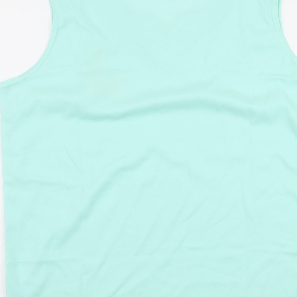 Brand and care label for nuggets women’s green paisley basic tank, size M