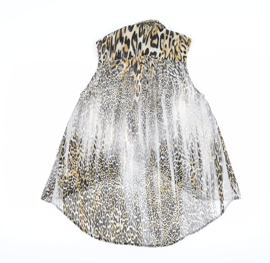 Topshop Womens Brown Animal Print Basic Button-Up Size 8
