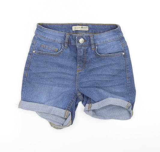 Additional front view of DENIMCO women’s blue chino shorts, size UK 4
