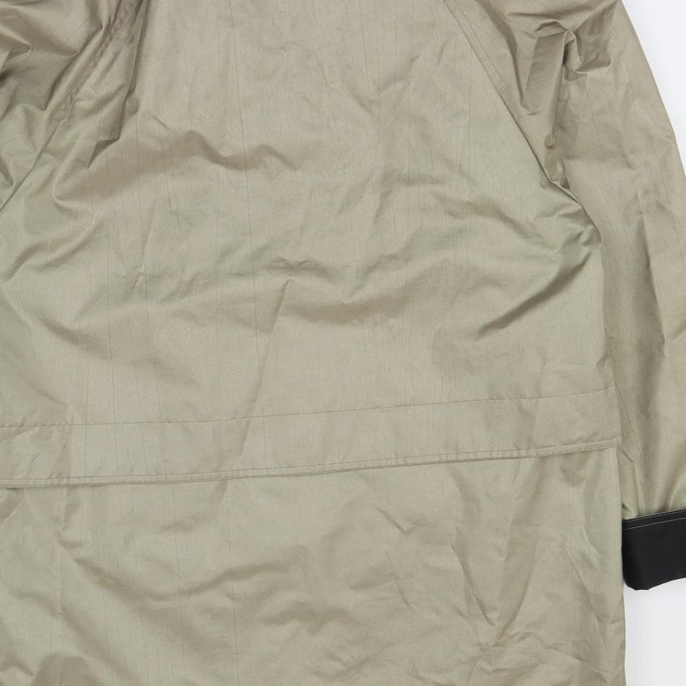 Brand and care label for Telemac men’s green jacket coat, size S