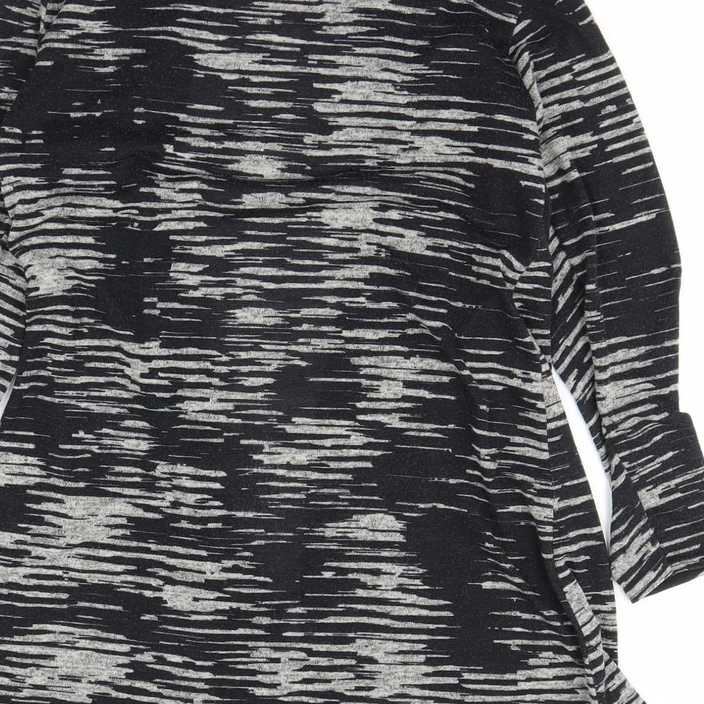Brand and care label for Miss Sassy women’s black animal print cardigan jumper, size M