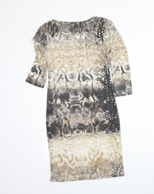 Crafted Womens Beige Animal Print Bodycon Size 10