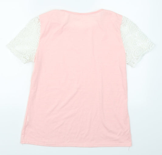 Preworn Womens Pink Lace Basic T-Shirt Size XL