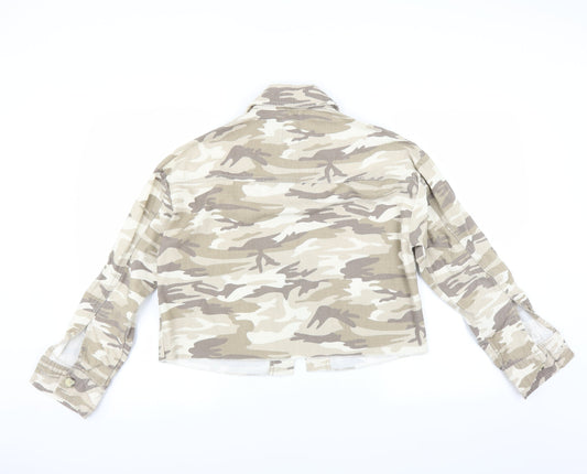 Primark Womens Brown Camouflage Denim Jacket Size 4 - CROPPED