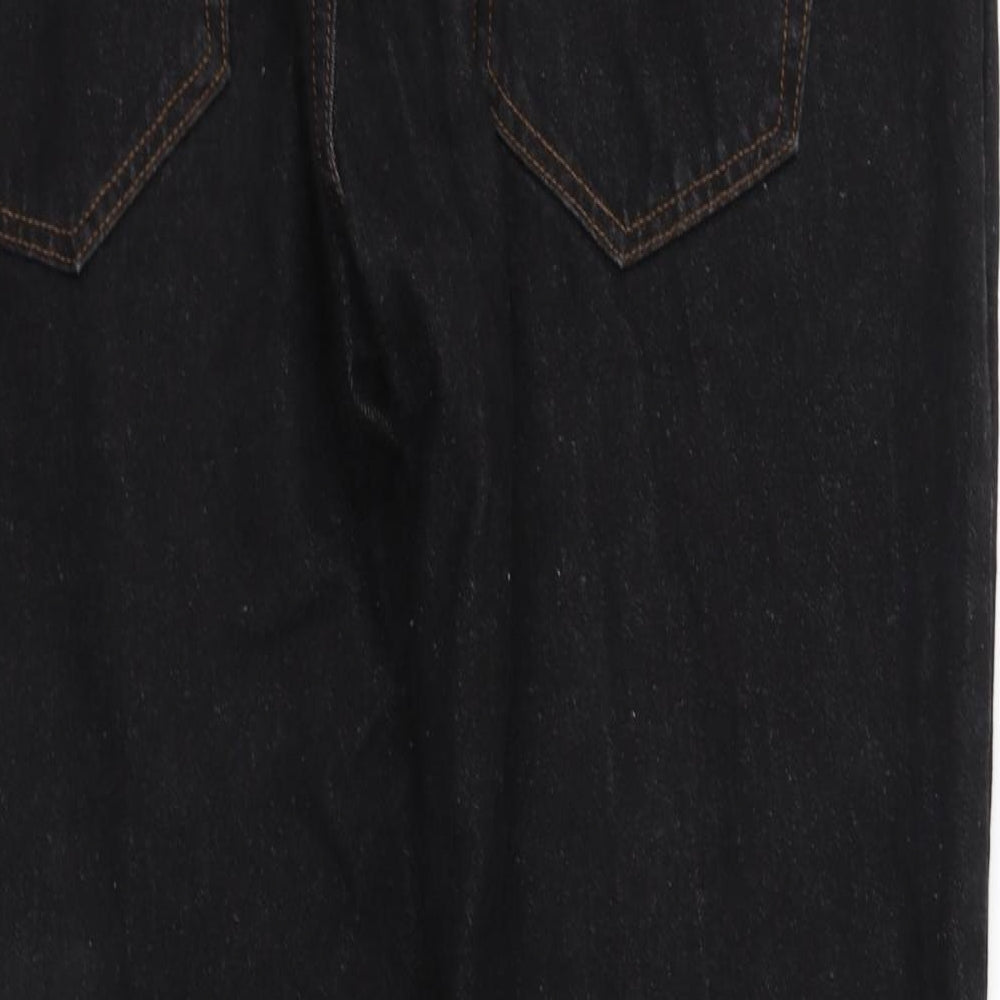 Brand and care label for women’s black straight jeans, size XL, 32-inch leg