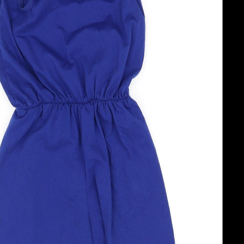 Brand and care label for A2Z 4 kids women’s blue jumpsuit one-piece, size S