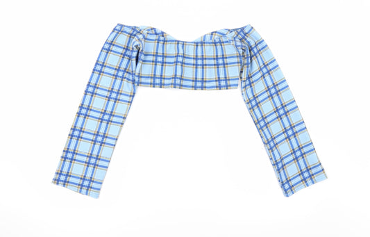 Boohoo Womens Blue Check Cropped T-Shirt Size 10