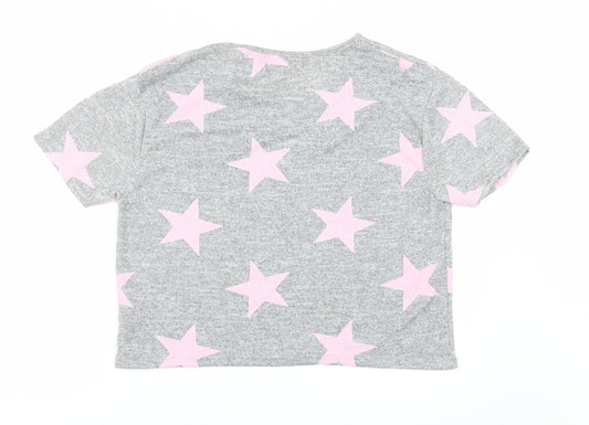 PRETTYLITTLETHING Womens Grey Polka Dot Basic T-Shirt Size M
