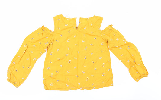 H&M Girls Yellow Floral Tunic Blouse Size 12 Years - cold shoudler