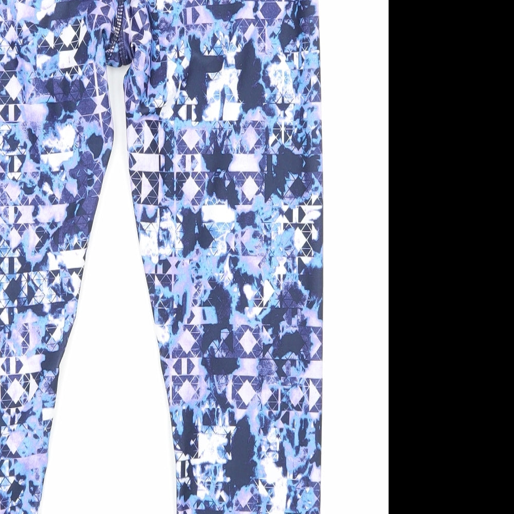 Brand and care label for Athletic Clothing women’s blue patchwork sweatpants leggings, size UK 8