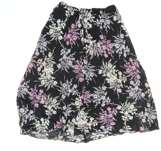 Berkertex Womens Black Floral Skater Skirt Size 14