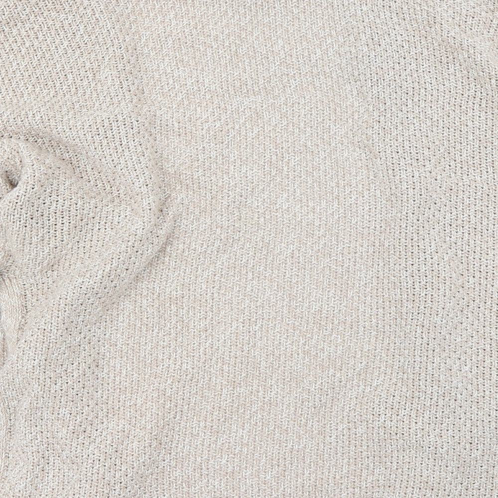 Brand and care label for Preworn women’s beige cardigan jumper, size M