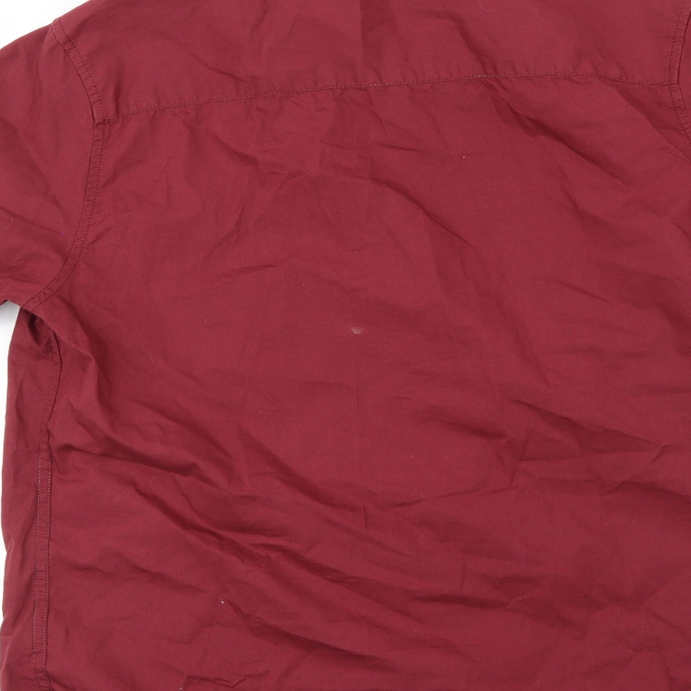 Brand and care label for Industrialize men’s red button-up, size M