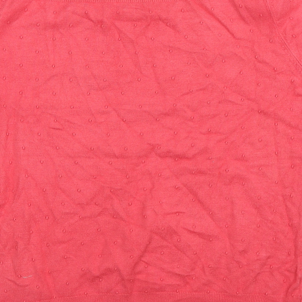 Brand and care label for Debenhams women’s pink knit jumper, size UK 10
