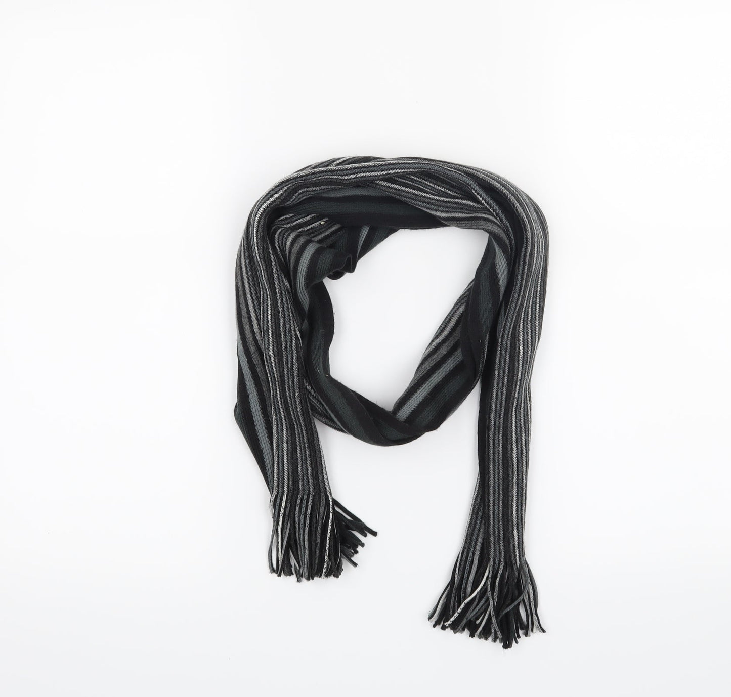 Preworn Mens Black Striped Scarf One Size