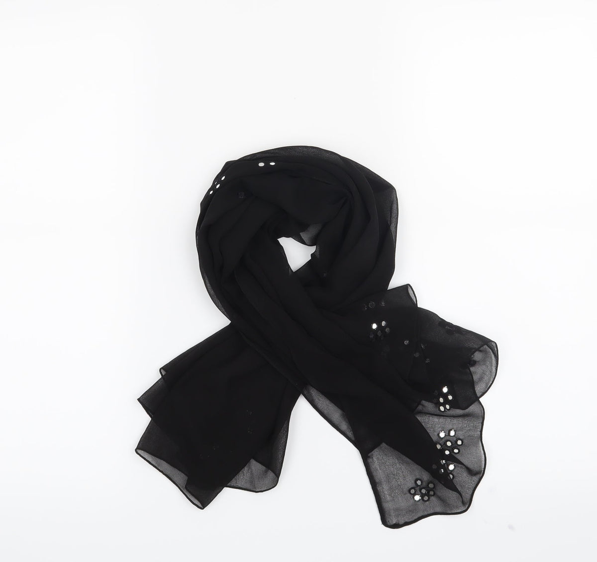Front view of Preworn women’s black scarf