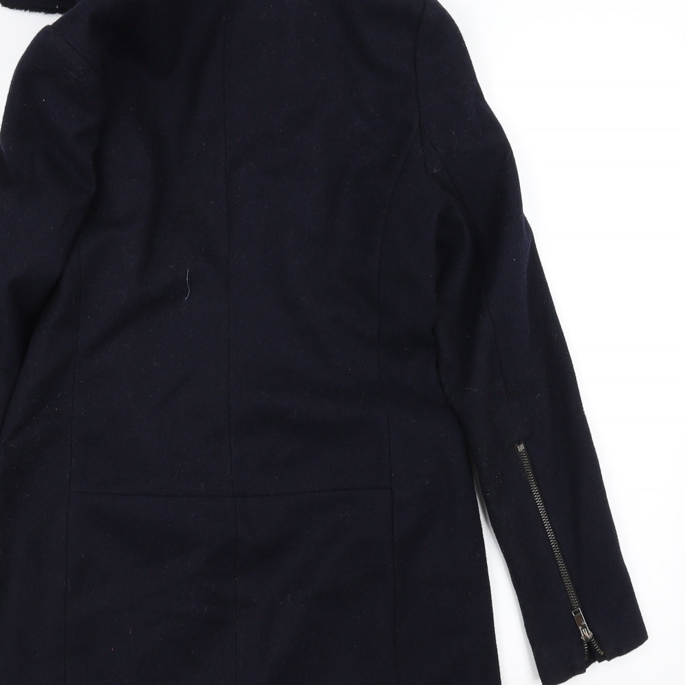 Brand and care label for Next women’s blue overcoat coat, size UK 10