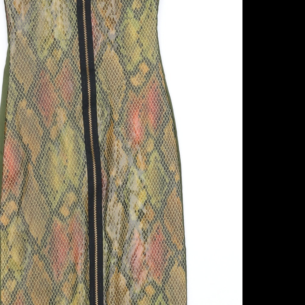 Vicky Martin Womens Green Animal Print Pencil Dress Size S