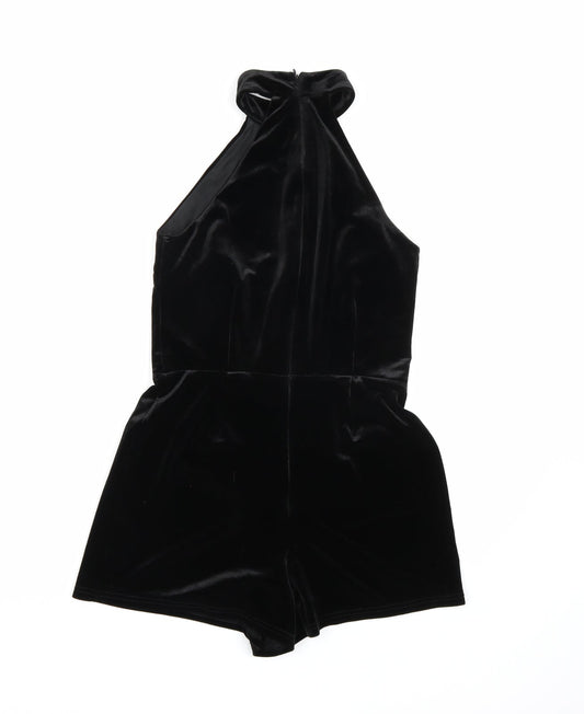 New Look Womens Black Velour Playsuit One-Piece Size 8 L3 in