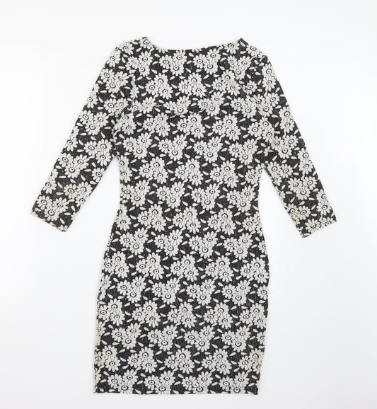 River Island Womens Black Floral A-Line Size 8