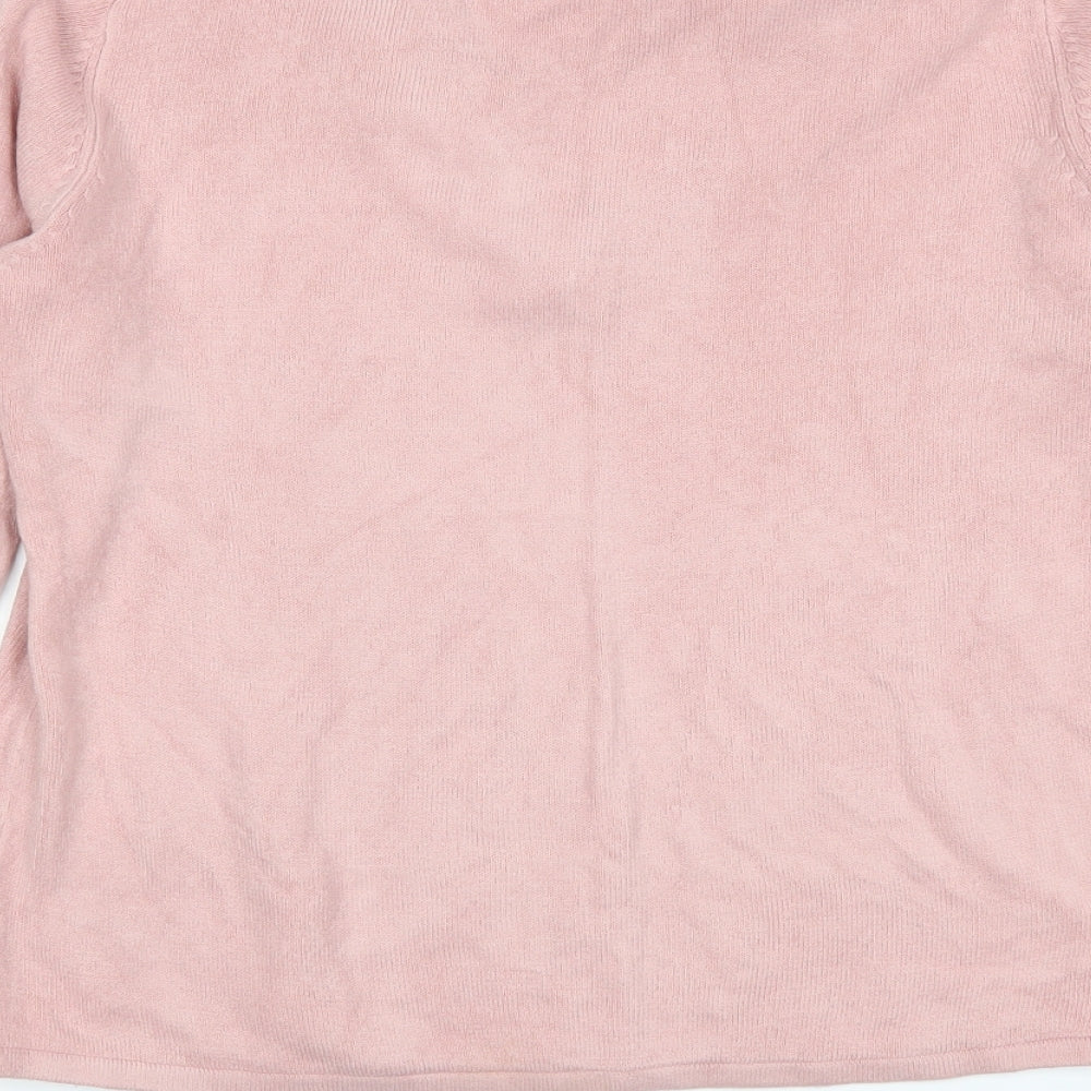 Brand and care label for Ellie Louise women’s pink jumper, size L