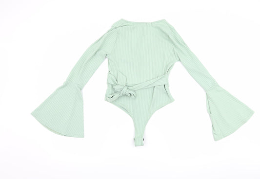 Boohoo Womens Green Basic T-Shirt Size 6 - body suit with flared sleeves