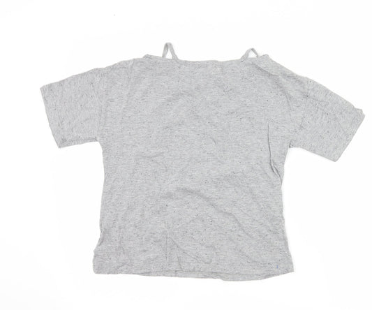 Minoti Girls Grey Basic T-Shirt Size 9-10 Years - slogan cut out shoulders