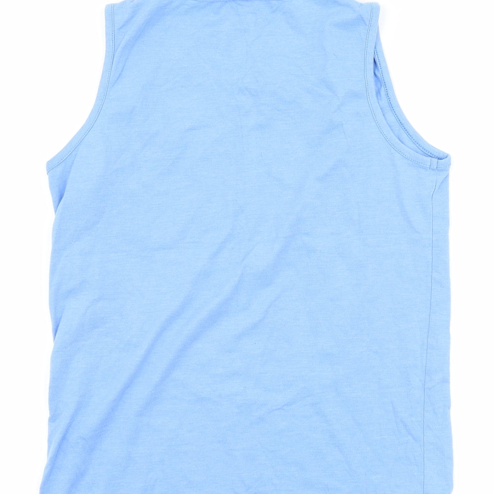 Brand and care label for Txm kids girls’ blue basic tank, size 10-11, years - never say never