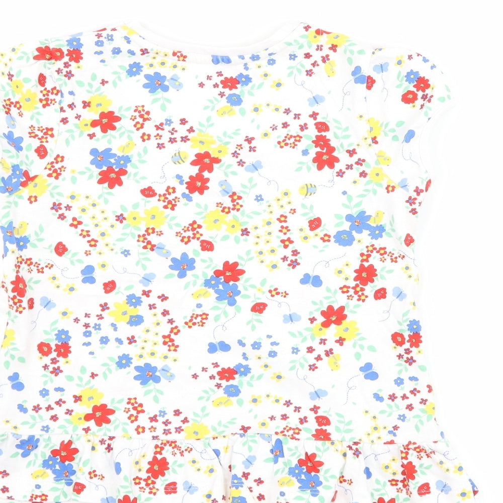 George Girls White Floral Basic T-Shirt Size 5-6 Years