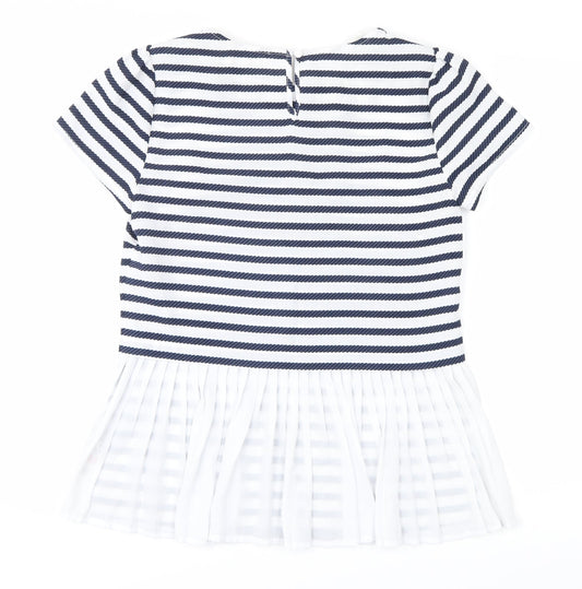 savida Womens Blue Striped Basic T-Shirt Size 8