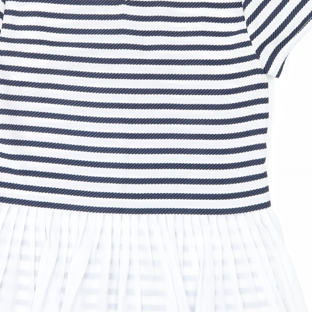 Brand and care label for savida women’s blue striped basic t-shirt, size UK 8