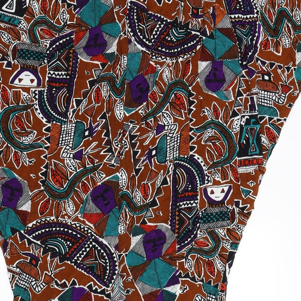 Brand and care label for Copperob women’s multicoloured geometric swing skirt, size UK 10
