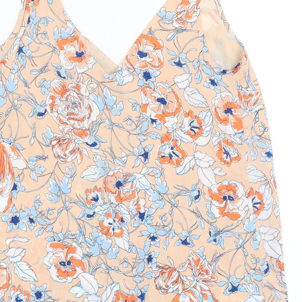 Brand and care label for Papaya women’s orange floral camisole t-shirt, size UK 8