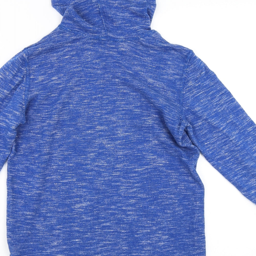 Brand and care label for H&M girls’ blue pullover hoodie, size 11-12, years