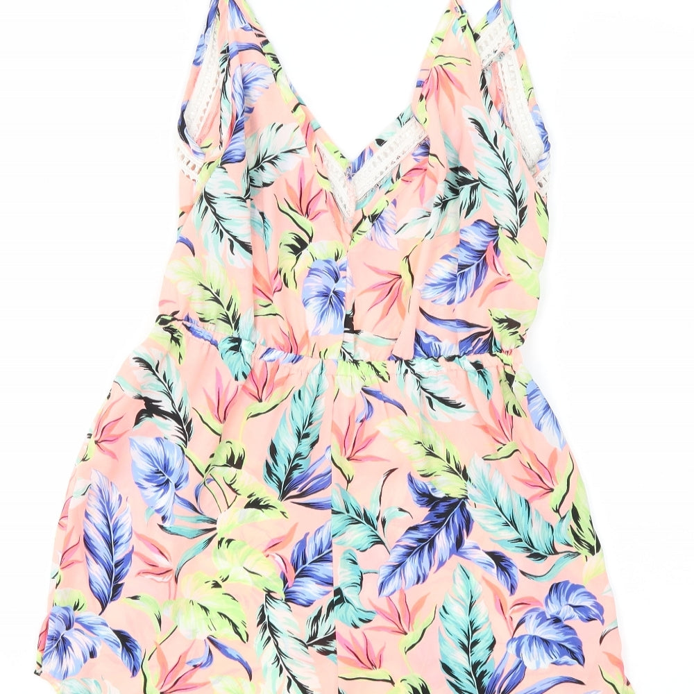 New Look Womens Pink Floral Jumpsuit One-Piece Size S