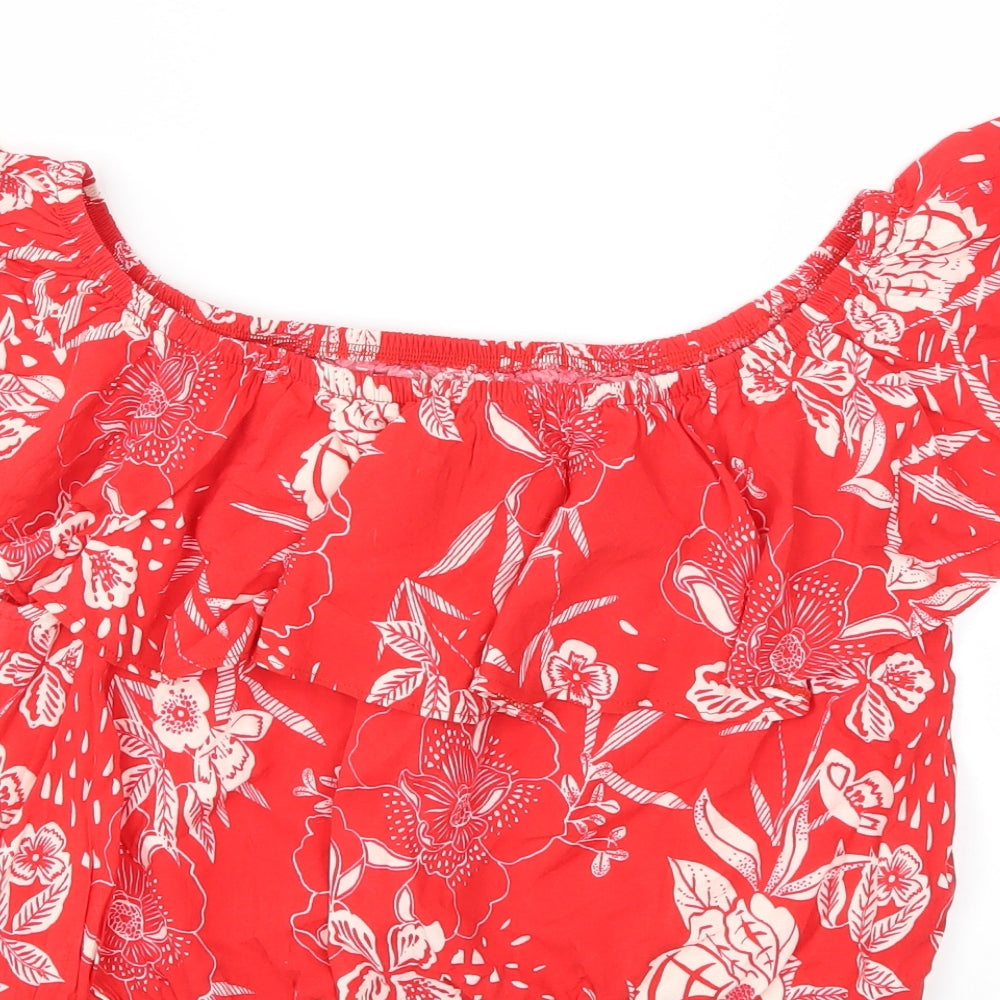 New Look Womens Red Floral Basic Blouse Size 14