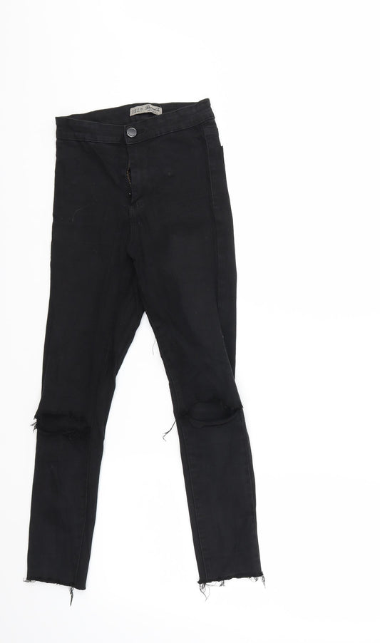 Additional front view of Denim & Co. women’s black denim skinny jeans, size UK 4, 23-inch leg