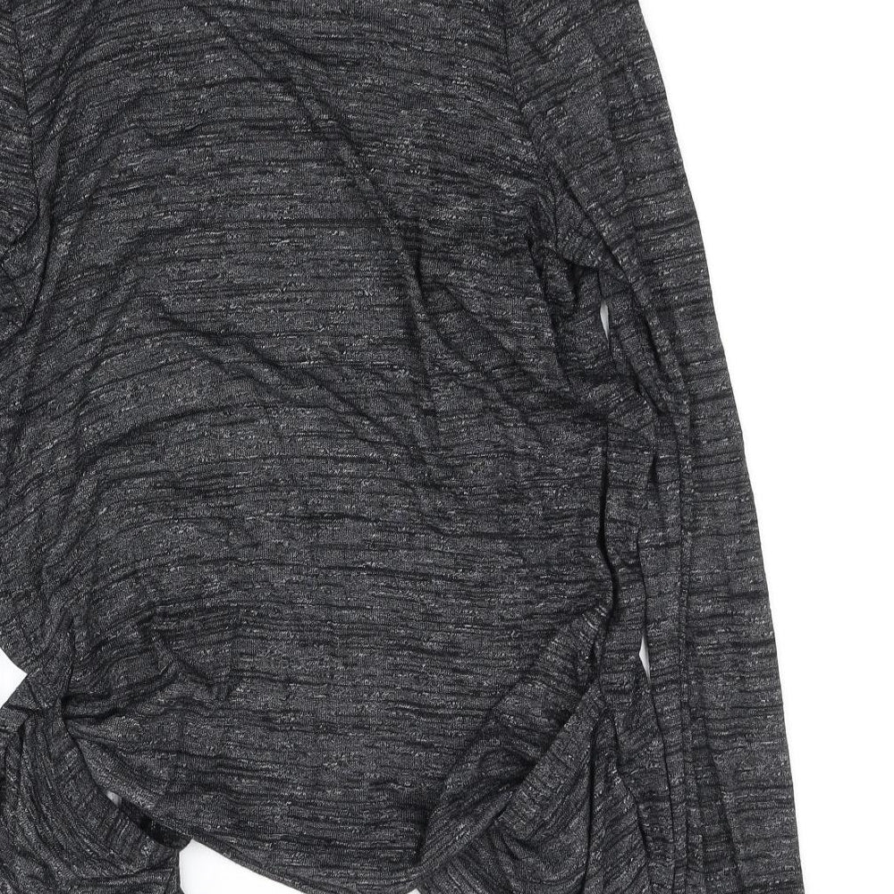 Brand and care label for New Look women’s grey cardigan jumper, size UK 12
