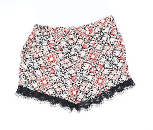 Papaya Womens Black Geometric Cut-Off Shorts Size 10